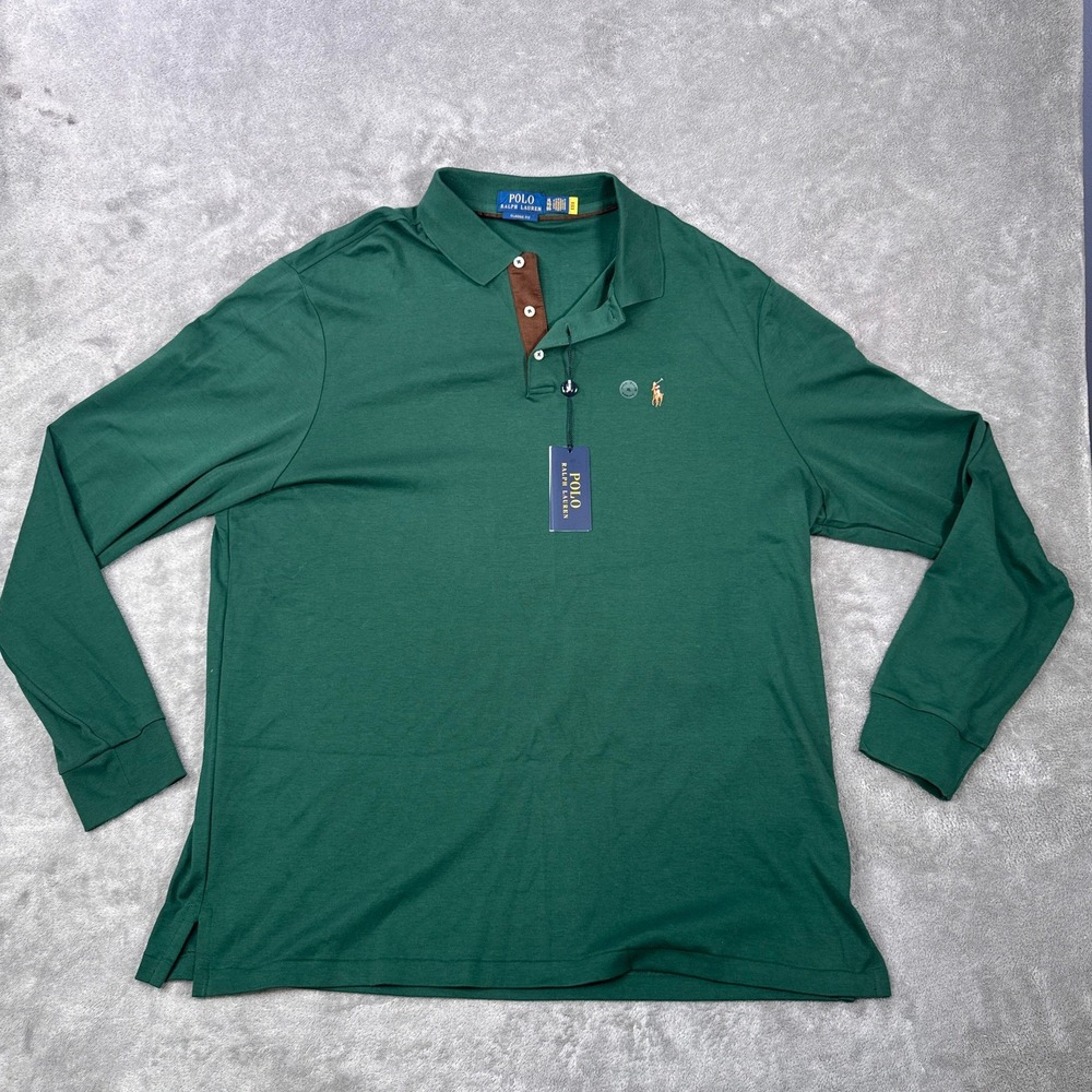 Polo Ralph Lauren Polo Shirt Mens XL Green Long Sleeve Classic Fit Cotton NWT